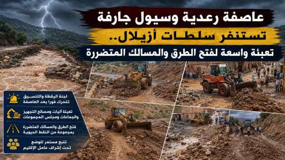 عاصفة رعدية وسيول جارفة تستنفر سلطات أزيلال.. تعبئة واسعة لفتح الطرق والمسالك المتضررة