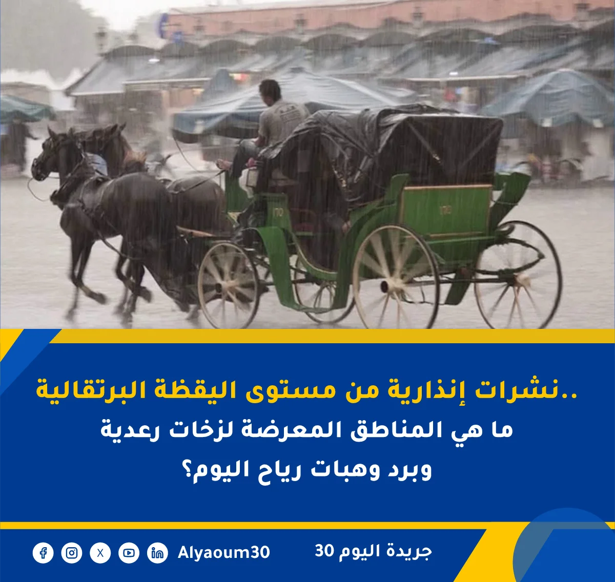 نشرات إنذارية من مستوى اليقظة البرتقالية.. ما هي المناطق المعرضة لزخات رعدية وبرد وهبات رياح اليوم؟